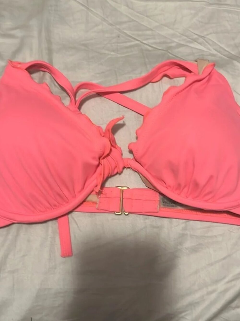 NWT Victoria's Secret Swim Bright Pink Lettuce Trim Bikini Top 36C